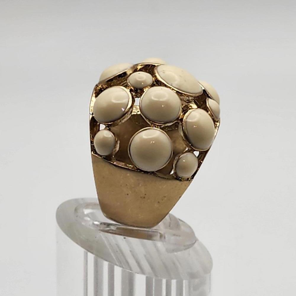 Lia Sophia Gold Tone & Cream Enamel Bubble Ring (7.5) - Picture 3 of 9